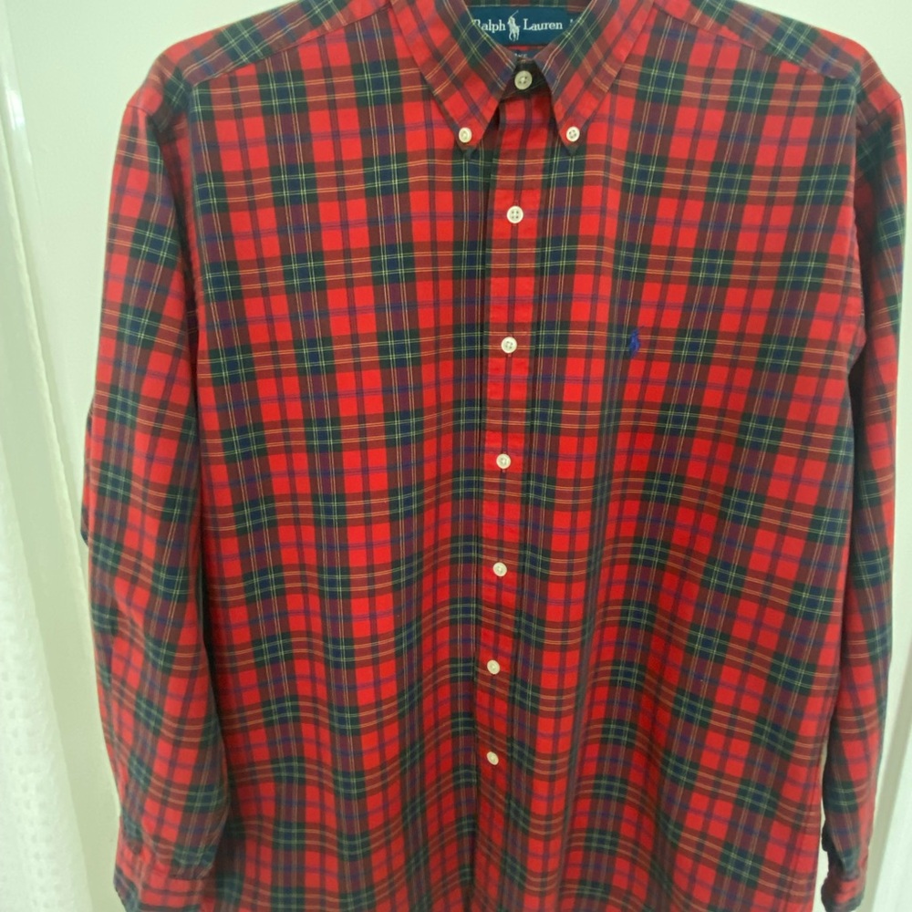 Ralph Lauren Men's Red and Green Plaid Shirt